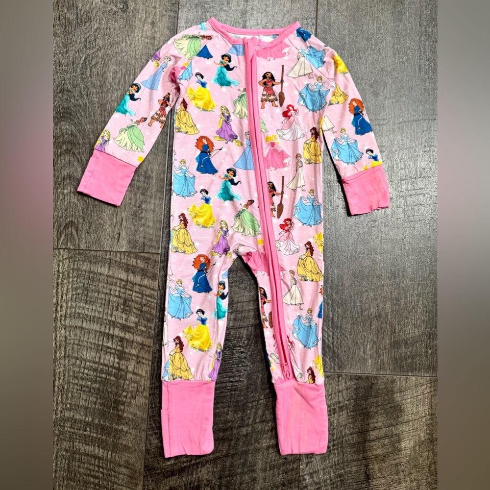 Baby Girl Disney Princess Print Bamboo Zipper Sleeper 3-6m Pink